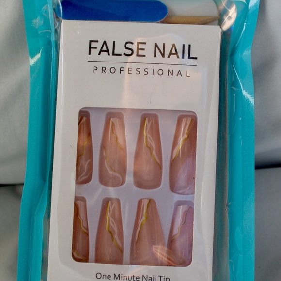 Gold Fake Nails Long Press on Nails Coffin Acrylic Geometry False Nails Full - Picture 4 of 6